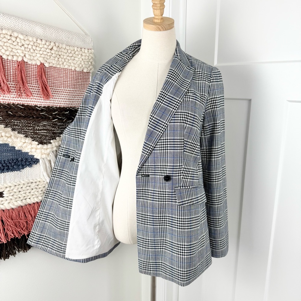 Talbots Plaid Double-Breasted Blazer Grey Blue Sz 2 - Picture 8 of 11